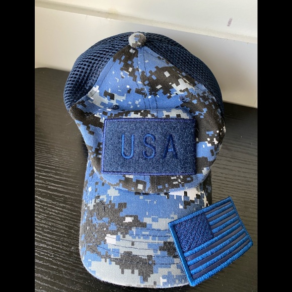 Military US Army/Navy Blue Cap USA Flag Patch Hat - Picture 6 of 7